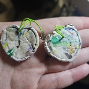 Handmade Heart-Shaped Earrings with Green Accents